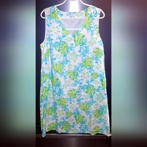 Ladies J Jill Love Linen Dress  Shift Sea Turtle Coral Ocean Beach Coastal Small
